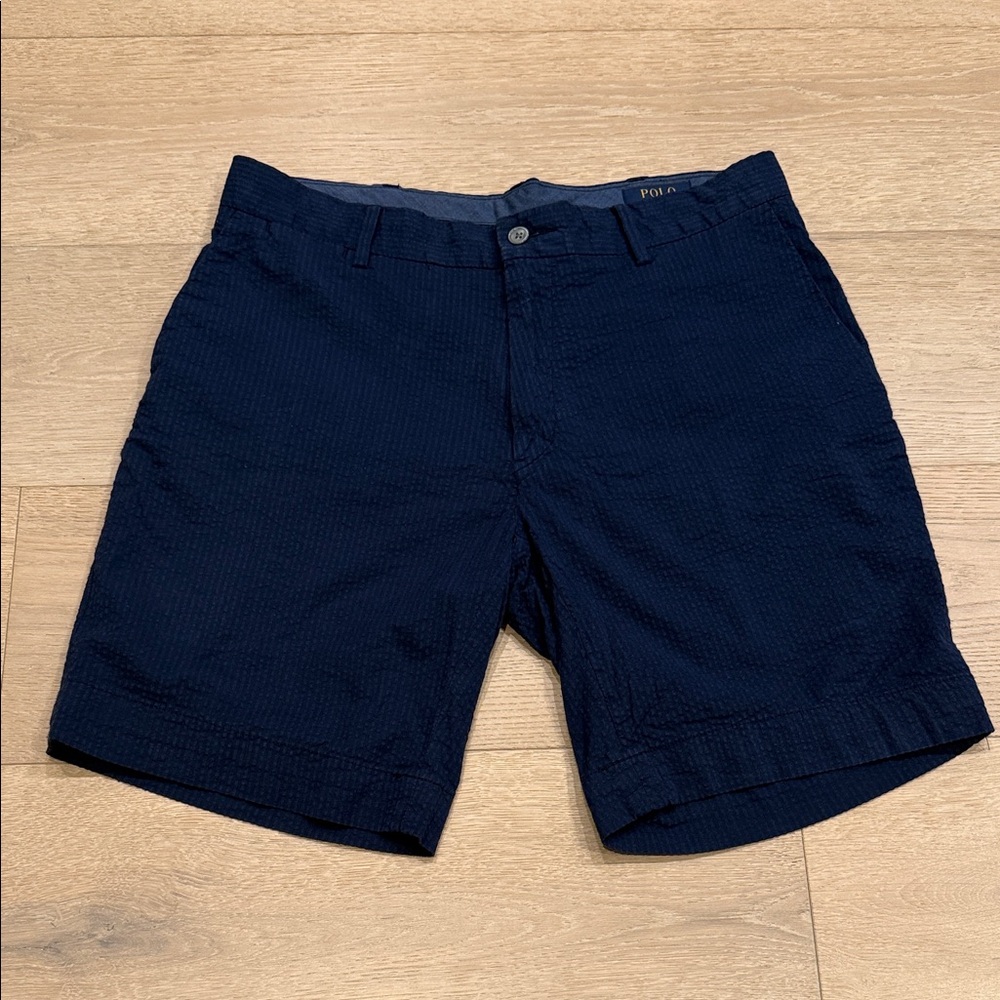 Polo by Ralph Lauren Men's Blue Seersucker Stretch Straight Fit Shorts